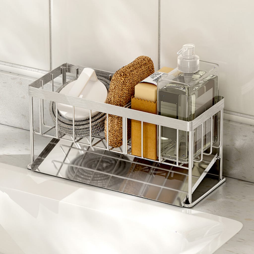 Kệ INOX Để Đồ Rửa Chén Bát Lavabo Có Khay Hứng Nước Tiện Lợi - OENONVN - Ảnh 3