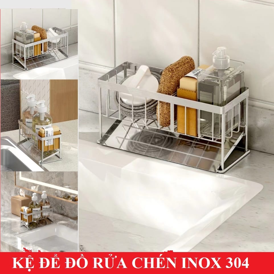 Kệ INOX Để Đồ Rửa Chén Bát Lavabo Có Khay Hứng Nước Tiện Lợi - OENONVN - Ảnh 4