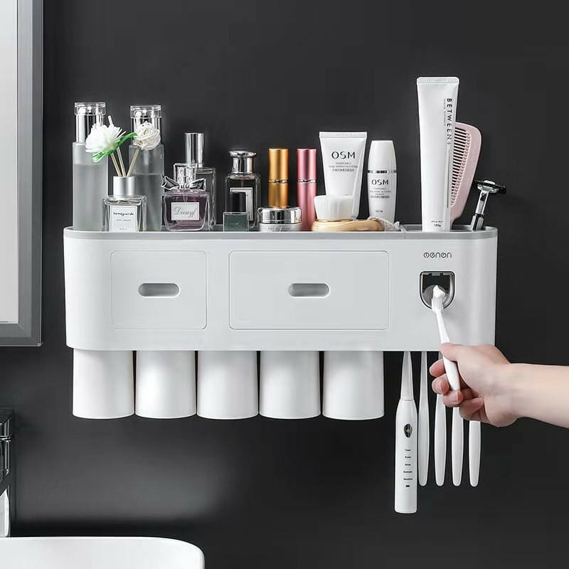 Kệ Nhả Kem Đánh Răng 5 Cốc OENONVN – Nhựa ABS, Dán Tường Gạch Men - Ảnh 2