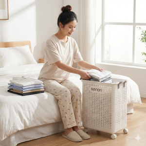 Giỏ Đựng Quần Áo Gấp Gọn Có Bánh Xe Chất Liệu Nhựa ABS