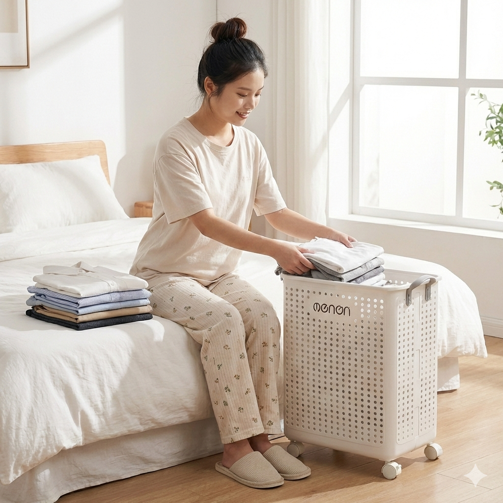 Giỏ Đựng Quần Áo Gấp Gọn Có Bánh Xe Chất Liệu Nhựa ABS