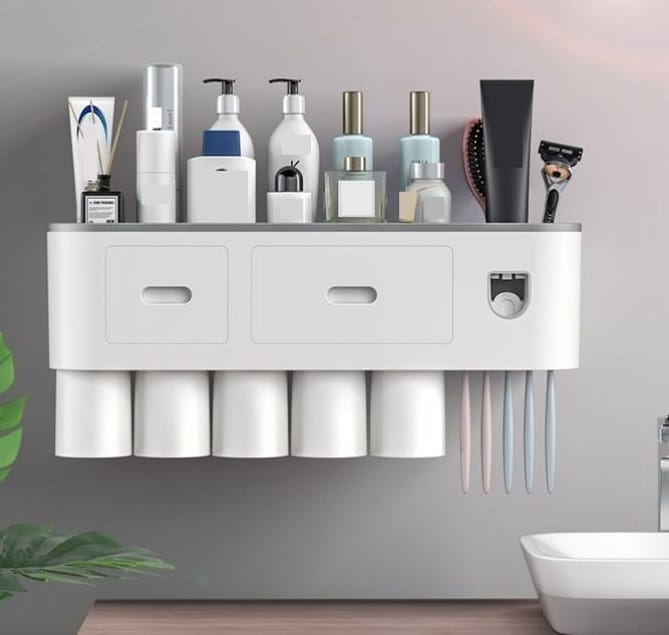 Kệ Nhả Kem Đánh Răng 5 Cốc OENONVN – Nhựa ABS, Dán Tường Gạch Men - Ảnh 3