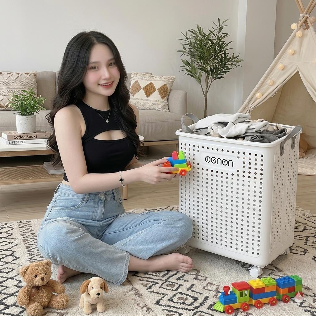 Giỏ Đựng Quần Áo Gấp Gọn Có Bánh Xe Chất Liệu Nhựa ABS - OENONVN