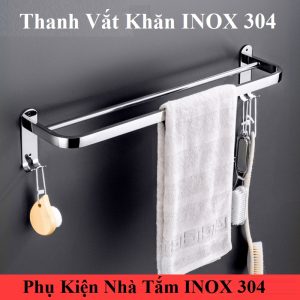 Thanh Vắt Khăn Nhà Tắm INOX304 60cm Lắp Đặt Dán Tường Hoặc Khoan